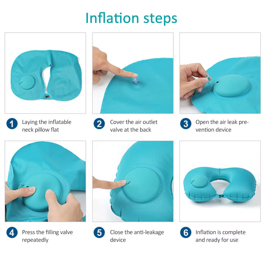 Flocking Inflatable Portable Neck Pillow That Can Be Stored and Self Filled Suitable for Outdoor Travel Business Trips Camping