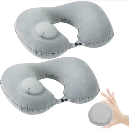 Flocking Inflatable Portable Neck Pillow That Can Be Stored and Self Filled Suitable for Outdoor Travel Business Trips Camping
