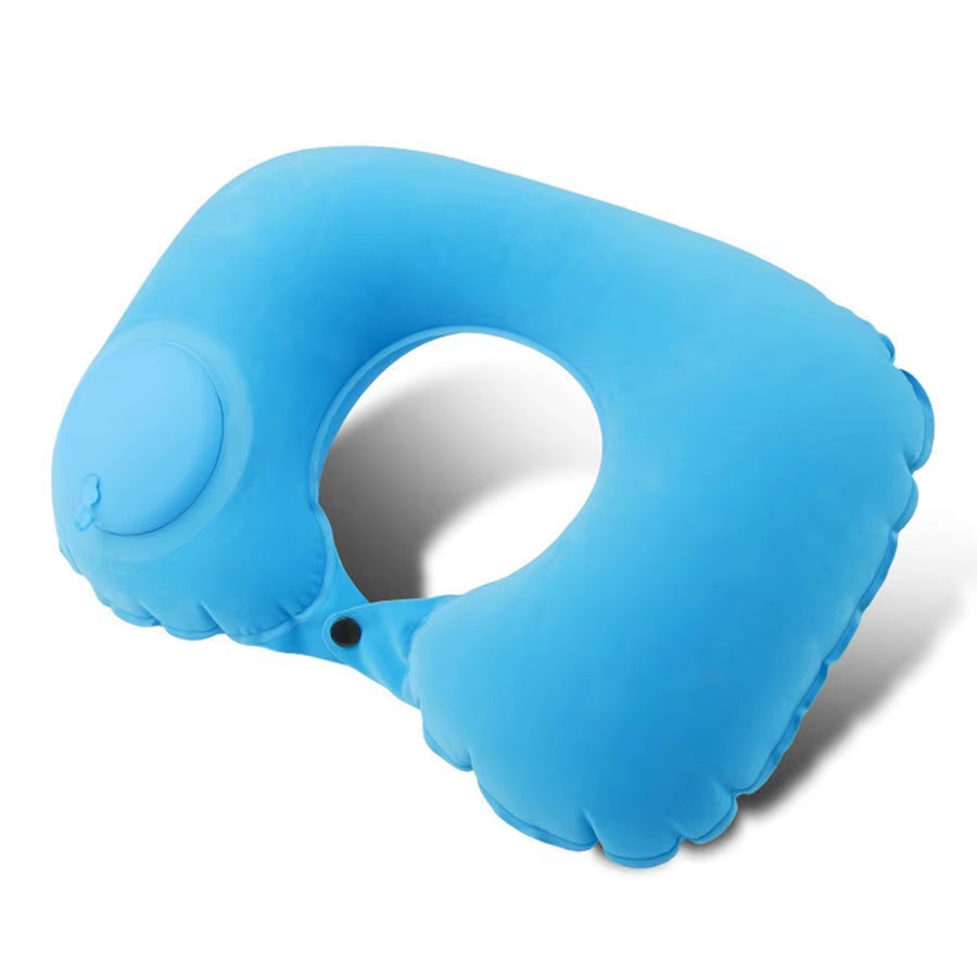 Flocking Inflatable Portable Neck Pillow That Can Be Stored and Self Filled Suitable for Outdoor Travel Business Trips Camping