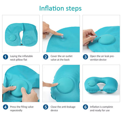 Flocking Inflatable Portable Neck Pillow That Can Be Stored and Self Filled Suitable for Outdoor Travel Business Trips Camping